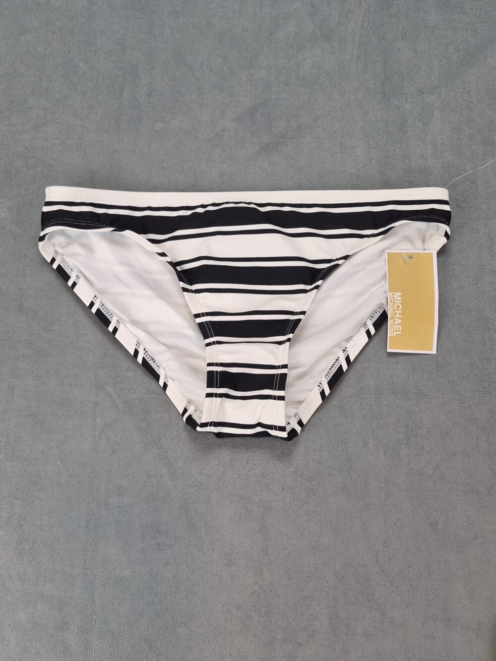 Michael Kors Black White Striped Beach Vacation NWT Womens Bikini Bottoms Sz S